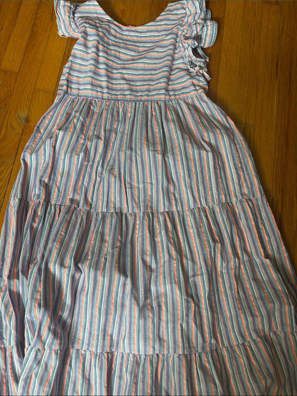 Cat & Jack Girls Striped Tie-Sleeve Maxi Dress in Blue Pink White